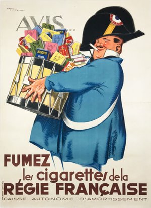 Avis Fumez le Cigarettes de la Regie Francaise Original 1935 French Vintage Poster.
