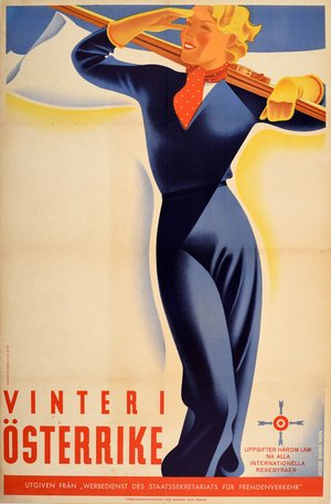Winter In Austria Vinter I Osterrike (1930s) Art Deco Skiing Winter Sport Poster