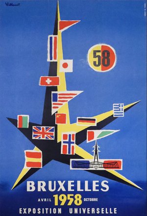 1958 Belgian World's Fair Poster - Bruxelles, Avril-Octobre 1958, Exposition Universelle (Linen-backed)