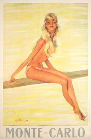 Original Vintage Monte Carlo Blonde Girl Poster by Domergue c1950 Diving Board