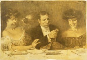 Champagne Drinking Trio Restaurant France (1890s)