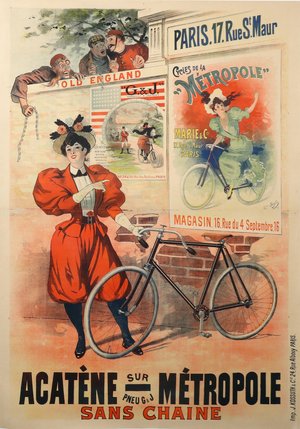 Original Vintage Acatene Metropole Bicycle Poster by Lucien Baylac 1900
