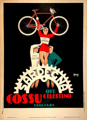 Original Italian Bicycle Poster 1930 by Maga - Cicli Cossu Sardegna