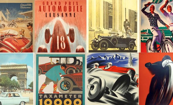 Discover the Art of Speed & Leisure with Bicycle, Motorcycle, and Automobile Posters.