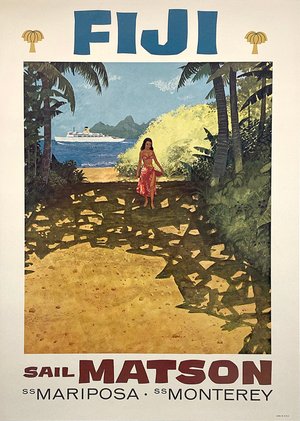 Original Vintage Fiji Sail Matson Cruise Poster by Macouillard 1955