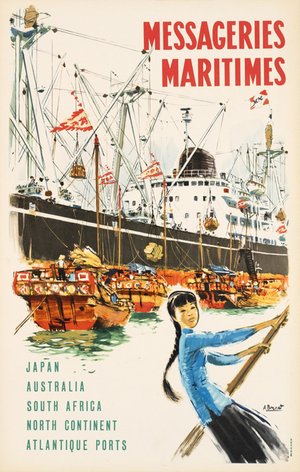 Messageries Maritimes, Japan, Australia, South Africa, North Continent, Atlantique Ports, 1954, offset