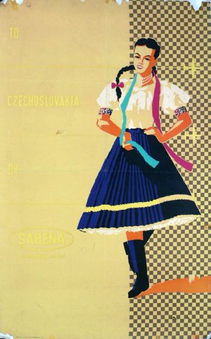 Sabena Airways travel poster to Czecheslovakia, 1950s