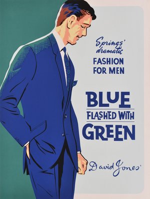 Springs’ Dramatic Fashion For Men: Blue Flashed With Green. David Jones’ c1960s