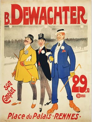 B. Dewachter Place du Palais Original Vintage Poster. French Men's Clothing Company Advertisement. 