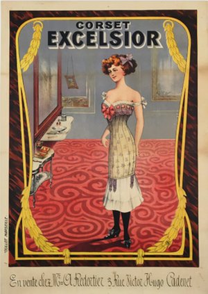Corset Excelsior Original 1900 French Vintage Poster. Linen Backed.