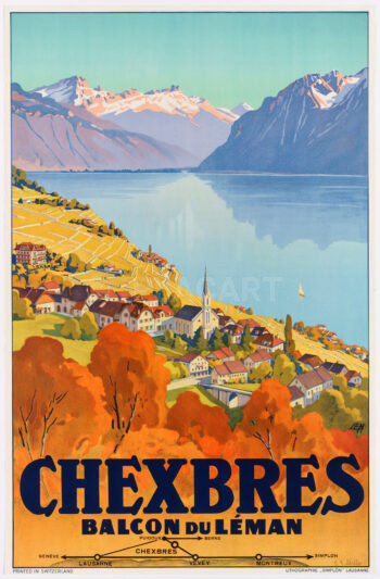 Original Antique Swiss Travel Poster Chexbres Balcon du Leman 1927