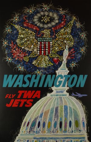  Washington. Fly TWA Jets-c1958. Colour process lithograph, signed in image lower right, 