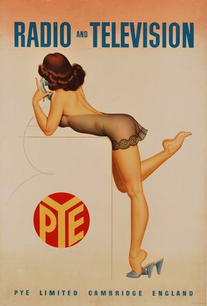 Pye Radio And Television [Brunette Woman With Phone]-c1950s. Colour process lithograph