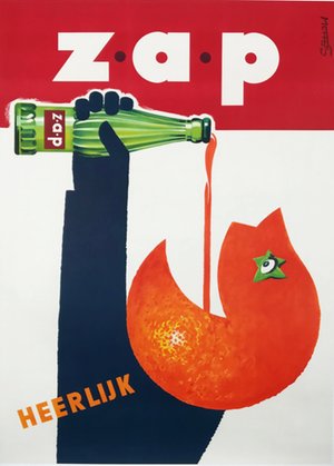 ZAP Heerlijk Original 1950 Vintage Poster Dutch Orange Drink Company Advertisement.