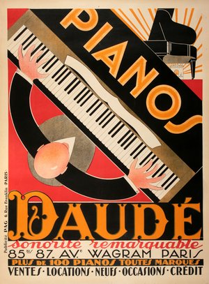 Original Pianos Daude French Deco Vintage Poster 1926