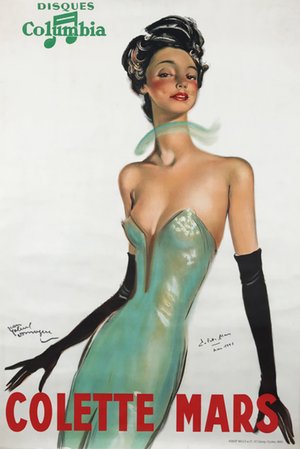 Colette Mars Columbia Records Original 1936 Vintage French Poster. Hand-signed and dated by Colette Mars in May 1991