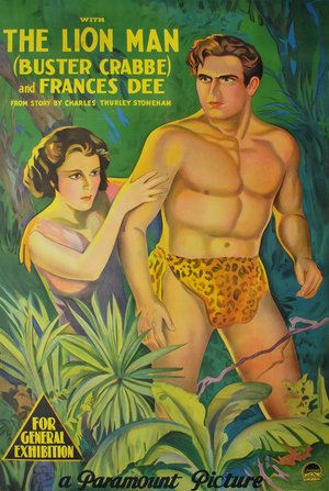 “King Of the Jungle” 1933. Colour lithograph-The Lion Man (Buster Crabbe) and Frances Dee.
