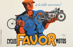 French Vintage Bicyle Poster ‘Favor Motos’ by, Jacques & Pierre Bellenger