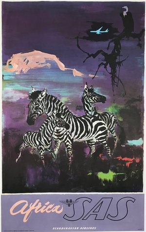 Africa SAS Airlines Original 1962 Vintage Scandinavian Travel Poster