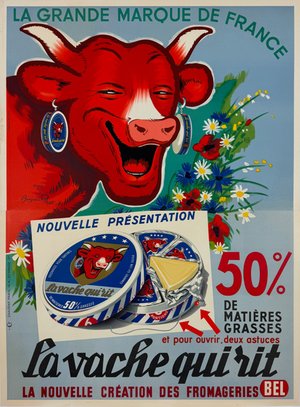 La Vache Qui Rit Fromageries Original 1950 Vintage Poster French Cheese Company Advertisement.