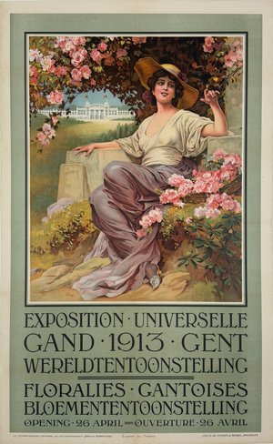 Exposition Universelle Gand 1913 Gent Poster by Original 1913 Vintage Belgium Flower Show Advertisement.