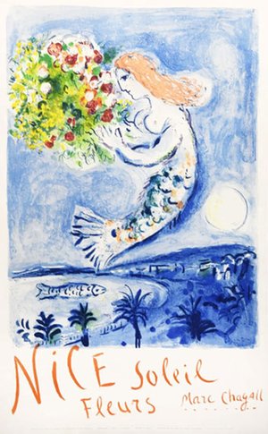 French Travel Poster ‘Nice Soleil Fleurs’ by Marc Chagall, 1962
