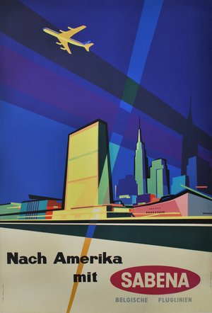 Nach Amerika Mit Sabena (To America with Sabena) 1959. Colour lithograph