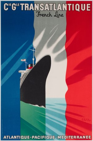 Cie Gle Transatlantique 1950s French Line Travel Poster