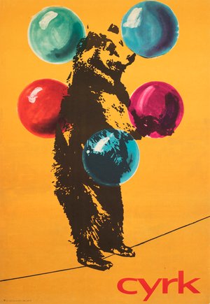Cyrk Juggling Tightrope Bear 1971 Polish Circus Poster