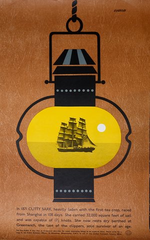 Tom Eckersley original London Transport poster featuring the Cutty Sark, 1965