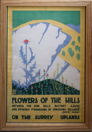 Edward McKnight Kauffer, original London Transport poster, Flowers of the Surrey Hills, framed, 1920