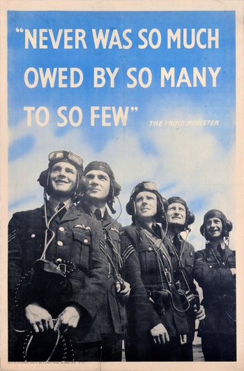AntikBar Original Vintage Posters Never Was So Much Owed By So Many To So Few Winston Churchill World War Two Poster RAF Pilots 1940s
