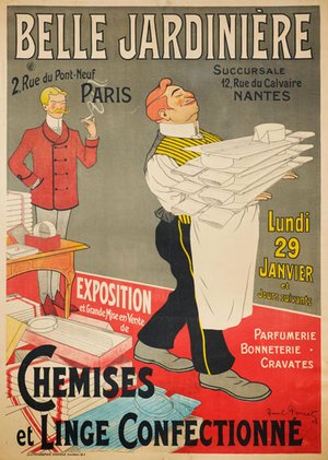 French Vintage Art Nouveau Fashion Poster ‘Belle Jardiniere | Chemises et Linge Confectionne’ c.1905