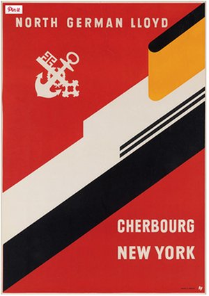  Original NORTH GERMAN LLOYD / CHERBOUR NEW YORK vintage poster